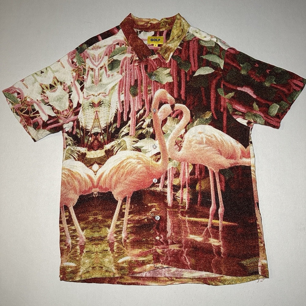 Golf Wang Hawaiian Shirt Large Pink‎ Rayon Tyler Creator Flamingo Beach Festival